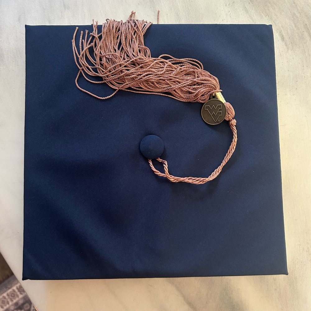 Navy Blue Graduation Cap and Tassel for West Virginia University w/Gold Emblem